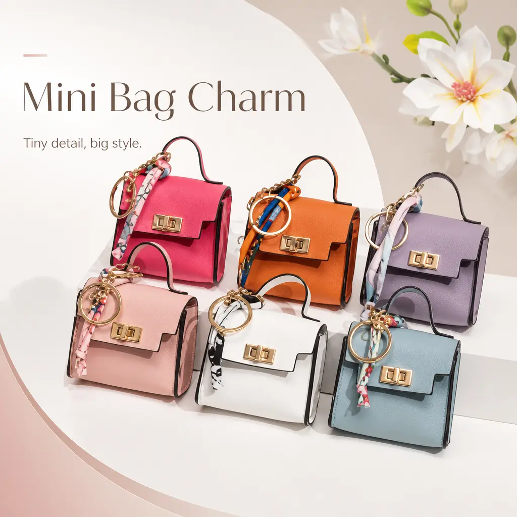 Mini Square Bag Pendant Keychain - High Quality Leather with Colorful Strap, Cute Car Keychain & Bag Charm Accessory