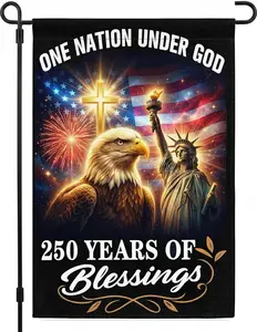 250th Anniversary USA Garden Flag, 250 Years of Blessings Double Sided Patriotic Banner for Garden Yard Porch Patio Lawn Memorial Day 4th of July Outdoor Decor 12x18 Inch
