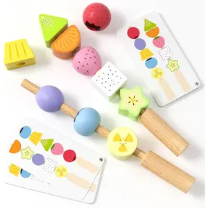 L-ITC135 Montessori Wooden Beaded Toy for 3 4 5 Years Old Toddlers, Sorting and Stacking Block, Threading and STEM Preschool Learning Toys, Christmas Birthday Gift for Boys and Girls