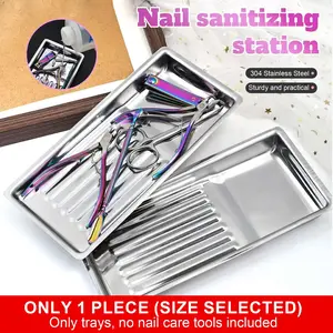 2pcs Nail Tools Disinfection Tray Thickened Stainless Steel Cosmetic Dental Oral Alcohol Tools Disinfection Square Plate High Temperature Resistance