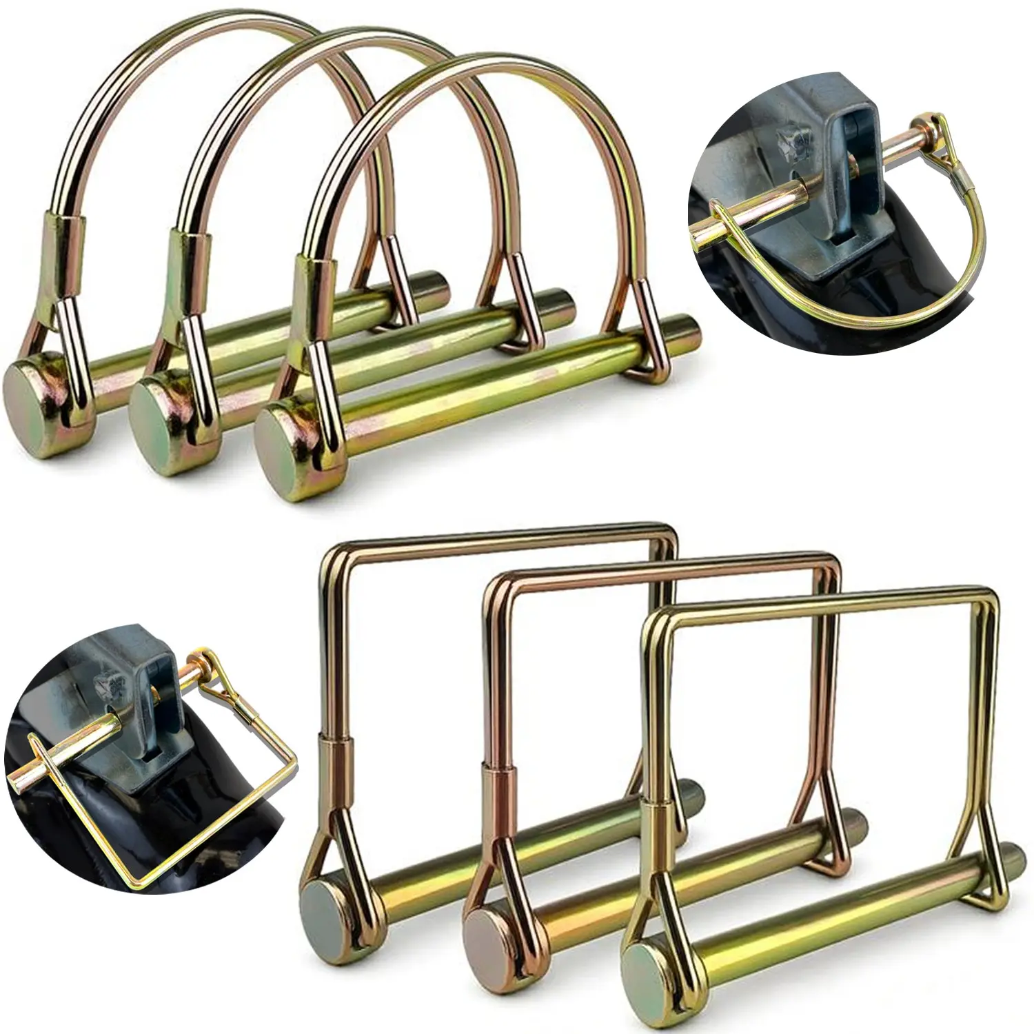 6-Pack 1/4" Diameter Trailer Hitch Pins, 2-3/4" Zinc-Plated Carbon Steel, Heavy Duty High Shear Strength, Vibration Proof Safety Coupler Pins with Snap Loops, Farm Equipment Use, Carbon Steel Locking Pins, Zinc Plating