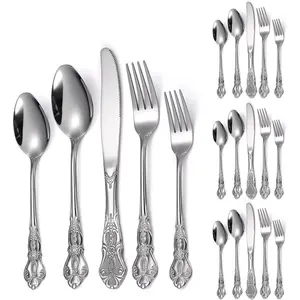 Retro Royal Silverware Silver Flatware Set for 4 Stainless Stainless Forks Spoons Knives 20 Pieces Retro Kitchen Utensils Restaurant Home and Festival Parties Durable