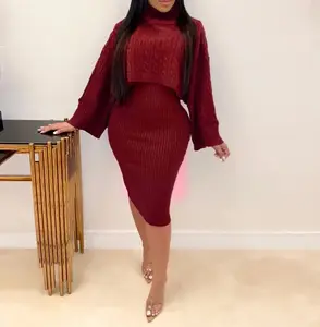Haute Urban Ribbed Sweater Dress Set | Turtleneck Knitwear & Strap Dress | Chic, Cozy & Elegant Outfit for Autumn/Winter Casual Fabric