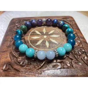 Chill Out Bracelet - Calming - Relaxing energy - Crystal Healing Jewelry - Aquamarine - Amethyst - Apatite - Amazonite - Tigers eye Crystal Gemstone