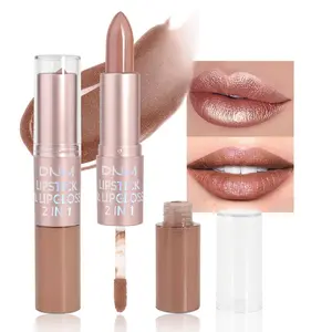 2 in 1 Nude Brown Glitter Shimmer Shiny lipstick & Liquid Lip Gloss, Metallic Dual Ended Lipstick with Hydrating Lightweight Formula, Shiny Glossy Lip Stick Makeup for Women stay on all Day 03