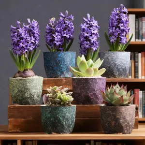 6-Pack Assorted Vintage Distressed Texture Ceramic Flower Light-Glazed Pots - Multi-Color Design, Perfect For Hyacinths/Succulents, Rustic Indoor Outdoor Garden Decor Planters