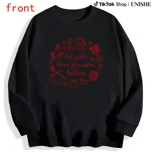 Fun and Cozy Craft Sweatshirt Featuring Sewing Machine and Yarn Motifs
