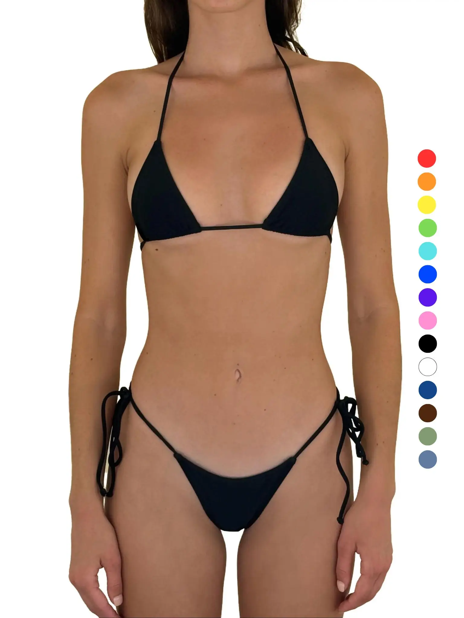 Tinye Swim 001 Adjustable Plain Stretchable Triangle Bikini Top - Black String Swimwear, Ideal for Tanning, S
