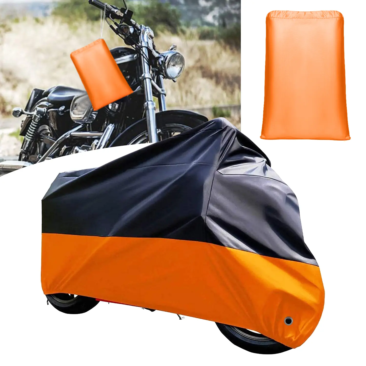 Oversize 3XL 190t Fabric Water Resistant Motorcycle Cover (265×125×105cm) - Year-Round Motorbike Accessory for Large Bikes, Touring Bikes, Scooters, Cruisers with UV Protection, Anti-Theft Lock Hole, Windproof Buckle, Elastic Hem, All Seasons