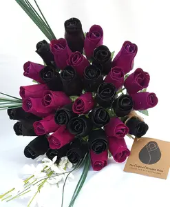 Halloween Black and Violet Wooden Rose Flower Bouquet
