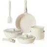 Sweetcrispy 12-Piece Granite Nonstick Cookware Set - Ceramic-Aluminum Build, Detachable Locking Handle, Stackable, Induction Safe, Scratch-Resist Coat, Stain-Resistant, Non-Toxic, Includes Frying Pan