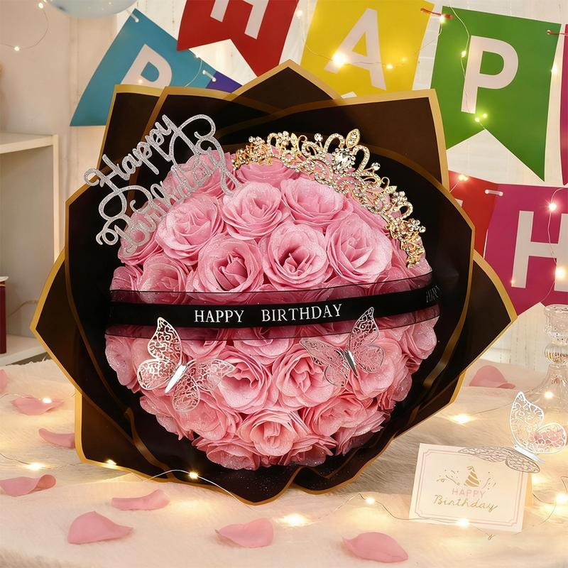 Flower City Glitter Roses Bouquet,Birthday Gifts for Women Mom, 36 Champagne Rose for Grandma Wife Friends