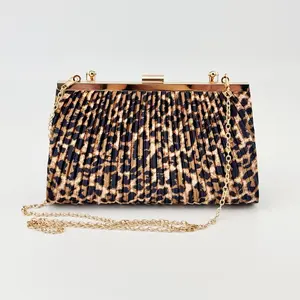 Slunza Pleated Leopard Clutch Large Capacity Vintage Bag Wedding Party Must Have