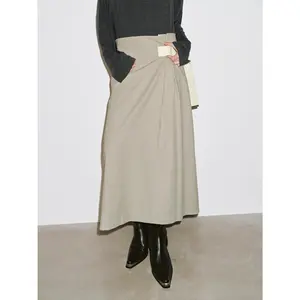 URBAN REVIVO Women's Casual Fitted Wrap Straight Midi Skirt with Belt - Thin, Minimalist, Basic Viscose-Polyester Fabric Bottoms, Built-in Stretch, Comfortable Fit Apparel, Midi Skirts