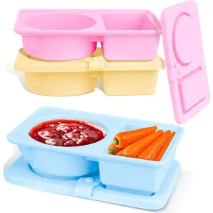3 Pack Silicone Reusable Snack Containers with Lids, Double Compartment Snackle Box Containers, Salad Dressing Sauce Seasoning Container, Small Mini Food Snack Boxs for Travel, Office, Picnic snack pack container Kitchen Utensils snack box container
