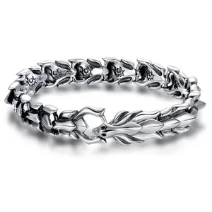 Vintage Dragon Head-Shape Bracelet Zinc Alloy Vintage Men's Hip Hop Bracelet Punk Dragon Lin Pattern Bone Bracelet