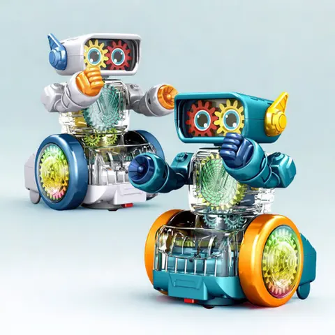 Interactive Transparent Unisex Robot Kids Toy with LED Lights, Sound Effects, Rotating Gears, Automatic Obstacle Avoidance, Educational Playroom Toy for 3-4 Years Babies and Toddlers