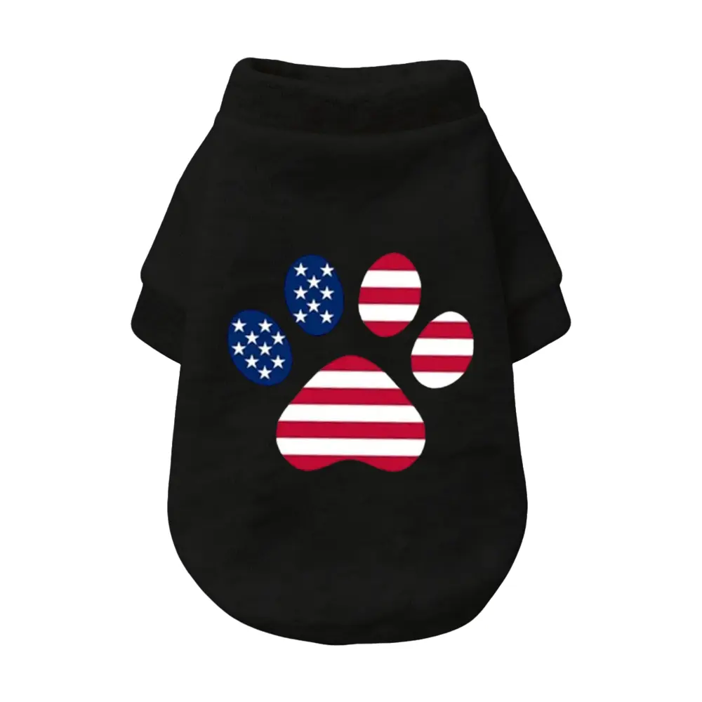 Paw Print American Flag Dog Shirt - Black with Red, White, and Blue Design - Perfect for Patriotic Pet Owners
