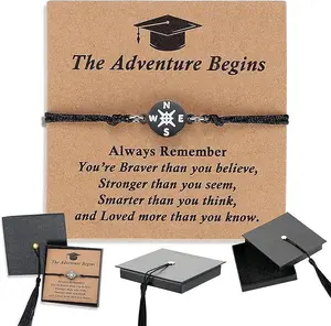 Graduation Gifts The Adventure Begins Graduation Bracelet Gift Set For Her, Class of 2026 High School College Adjustable Compass Braided Rope, With Inspirational Grad Quote Card, For College Female Graduates Gifting & Daily Wear