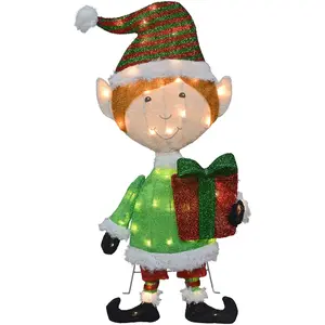 Pre-Lit Candy Cane Lane Elf 2D Christmas Yard Decoration, 50 Lights 32-Inch