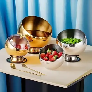 Stainless Steel Bowl with Slanted Mouth and Base, High-Value Self-Service Seasoning Container with Lid, Home and Restaurant Use