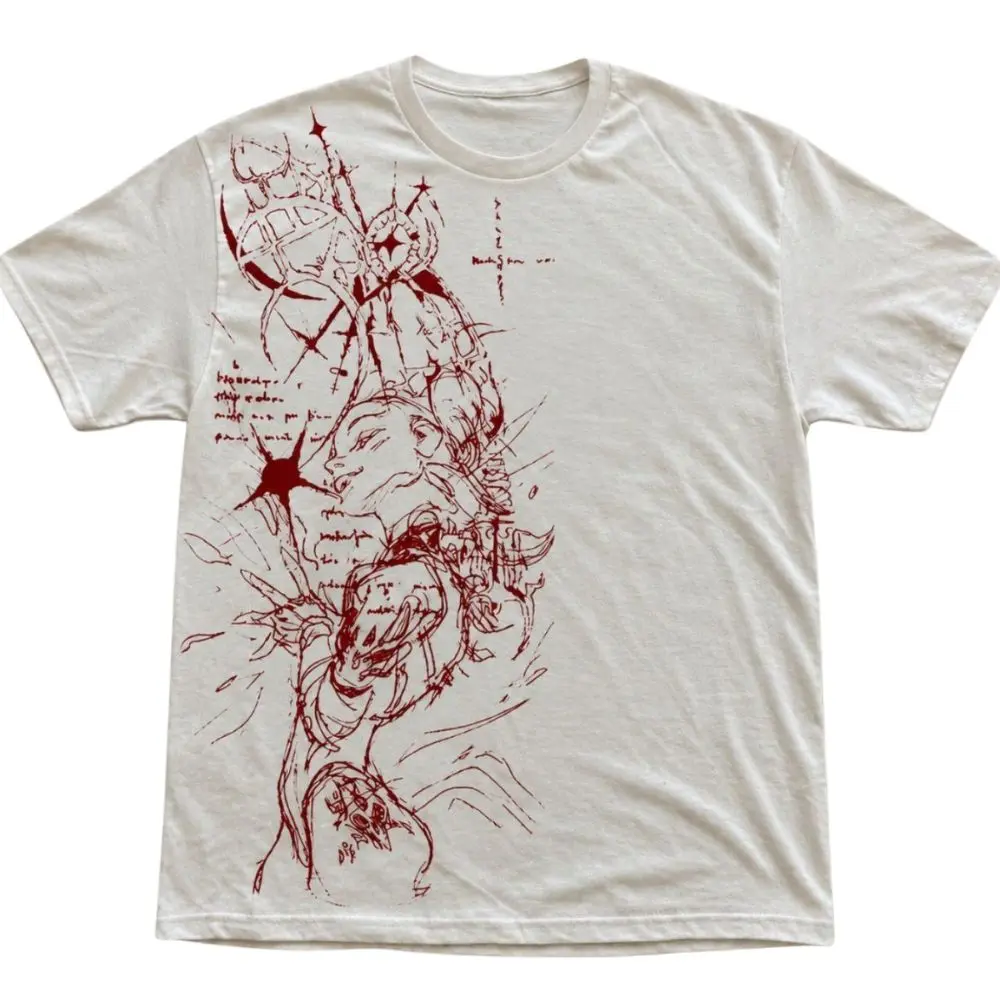 The Red Ink Warrior Sketch Graphic T-Shirt, Japanese Tattoo Style Tee, Vintage Samurai Art Shirt, Unisex Streetwear, Trending Shirt