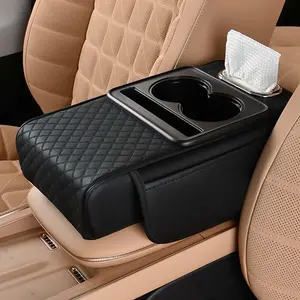Car Armrest Cushion for SUV with Cup Holder 2.75" Height,5-in-1 Center Console Cover with 2 Storage Bags, Tissue Box Slot, Phone Slot for Sedans, Car Accessories Interior Organizers
