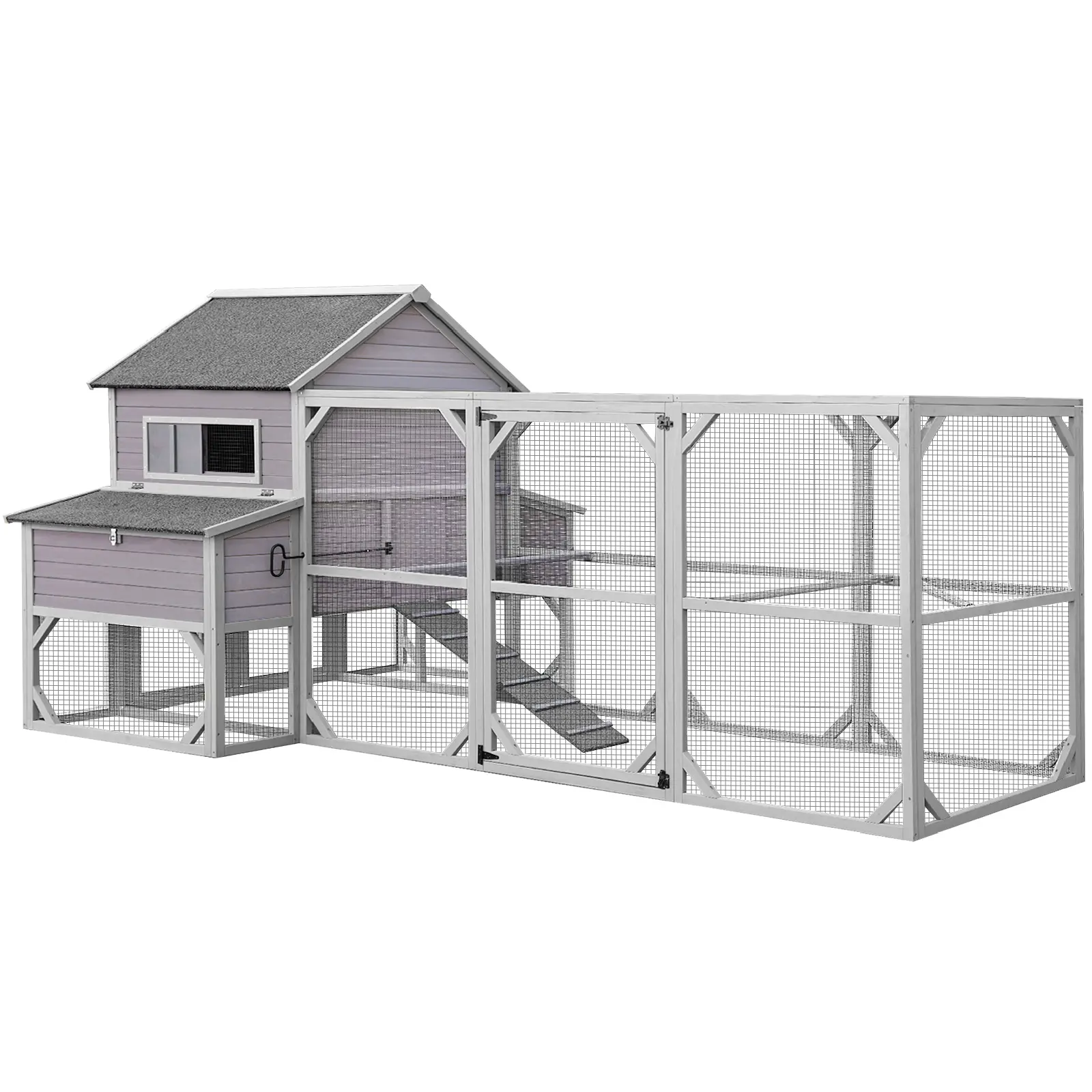 Aivituvin-AIR46 Wooden Chicken Coop Enclosure with Run, Heavy-Duty 1/2"x1/2" Galvanized Wire Outdoor Chicken Cage, Poultry Hutch with Waterproof Roof, Large Back Door & Metal Pan for 8-10 Standard Size Hens