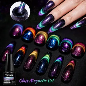 MTSSII Holographic Glitter Cat Eye Gel Nail Polish Set, 9pcs/set Soak off UV Gel LED Lamp Nail Art Gel & Magnetic Stick, Nail Art & Nail Polish for Women & Girls, Manicure, Nail Care