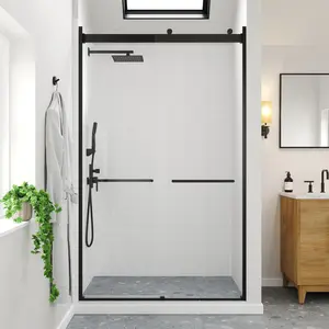 Eviva Orbit 48 in. W x 78 in. H Sliding Frameless Shower Door in Matte Black with Tempered Glass