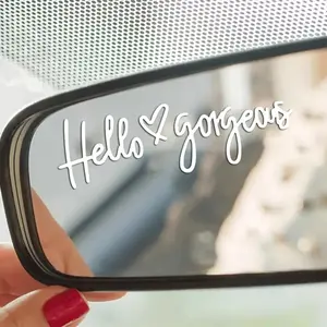 Hello Gorgeous Letter Pattern Car Rearview Mirror Sticker, Car Rearview Mirror Decal, Universal Car Interior Accessories for Women