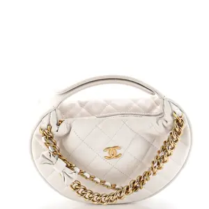 Pre-owned CHANEL Leather Shoulder Bags Double Chain Bow Hobo Pouch Quilted Caviar Mini by Rebag