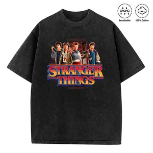 Washed T-shirt made of 100% cotton with double-sided printing Stranger Things Season 5 Main Crew 80's Style Group Logo T-Shirt