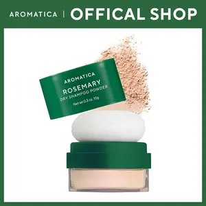 AROMATICA Rosemary Dry Shampoo Powder, Travel Size (10g/0.3oz) - Root Lifting & Volumizing Hair Powder with Panthenol + Biotin, Oil-Absorbing, Non-Aerosol, Talc-Free, Korean Hair Care, for Women