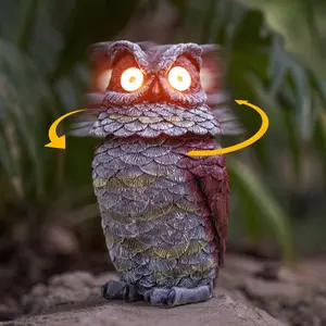 Easter Sunday Gift Garden Decor Owl Decoy solar powered Statue Outdoor Figurine with Glowing Eyes Wobbly Head Resin Sculpture for Home Porch Patio Lawn Farm Yard Housewarming Ornament Gift