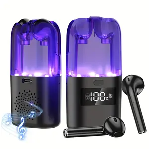 3 in 1 Wireless Bluetooth Earbuds with Speaker and Microphone,Portable Audio Electronic Chargeable Headphones One Button Switch,Mini RGB Charging Case with Led Digital Display,Type-C Charging Port 48 Hours Playback Headset Black