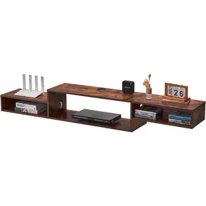 VEVOR 71" Floating TV Stand with Power & USB Outlet, Wall Mounted TV Console Entertainment Center Modern Floating Under TV Shelf with Storage for Audio Video, Cable Box, Game Console, Rustic Brown