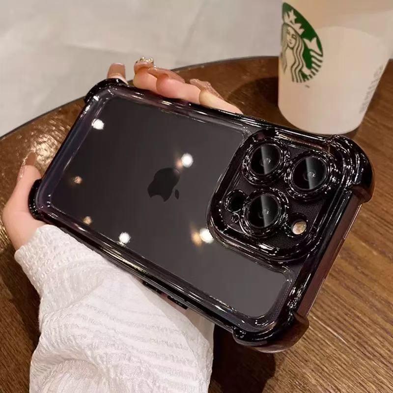 Four-corner anti-fall transparent mobile phone case, frame electroplating, mobile phone case with anti-fall safety pad, suitable for iPhone17promax, iPhone16 15 14 promaxplus, sturdy and thickened mobile phone case