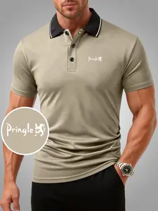 New men's polo shirt, Pringle of Scotland print pattern, stylish casual quick-drying and breathable men's short-sleeved top, durable, breathable and stretchy, suitable for golf, fishing, camping and daily wear, all-season and easy to care for.