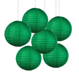 12" Green Hanging Paper Lanterns - 6 Pc.