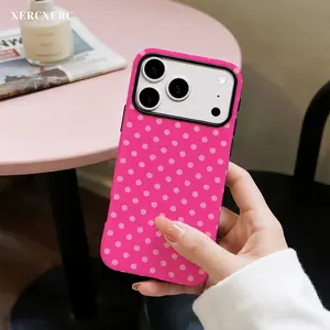 Hot Pink Polka Dot Pattern 2 - in - 1 PC Hard & TPU Soft Phone Case (Matte/Glossy Option), Matching Phone Cases as Gift, Funda Para Phone Cover Phone Case for iPhone 11 12 13 14 15 16 16e 17 Pro ProMax Air,Galaxy S26 S25 A56 A55 A17 A16