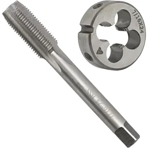 7/16"-24 UNS HSS Tap And Die Set, 7/16 x 24 UNS Machine Thread Tap And Round Thread Die Right Hand