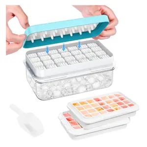 Ice Cube Tray with Lid & Bin – 56 PCS Ice Trays for Freezer, Includes 2 Trays, Container, Lid & Ice Scoop