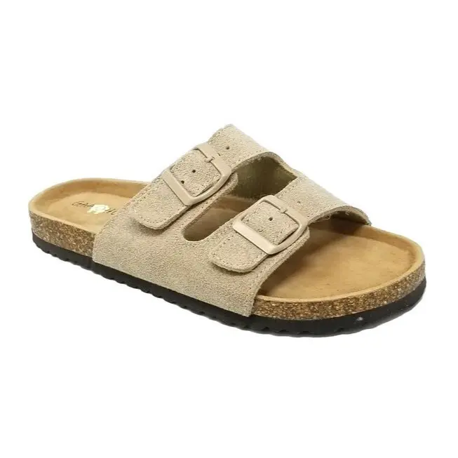 Suede Leather 2 Strap Footbed Sandal