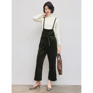Cider [size 2-26] Corduroy Square Neck Solid Pocket Knotted Cropped Jumpsuit