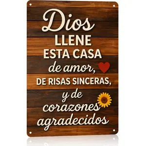 2D Flat Metal Wall Art 1pc "Bless This Home" Spanish Aluminium Iron Sign 12"x8 Decorative Plaque for Garden Porch Patio Home Bar Cafe Office Kitchen Decor Birthday Gifts