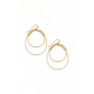 Metal Layered Oval Cutout Wrapped Wire Drop Earrings