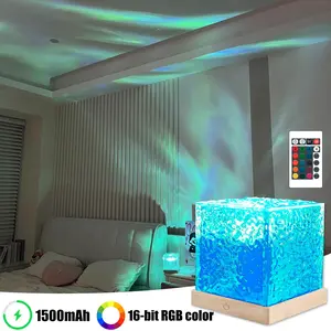 Ocean Wave Projector Light, 16 Color Rechargeable Ocean Lamp, with Power Touch Control and Remote Control Cube Lamp, Bringing You Romance and Tranquility(Charge)