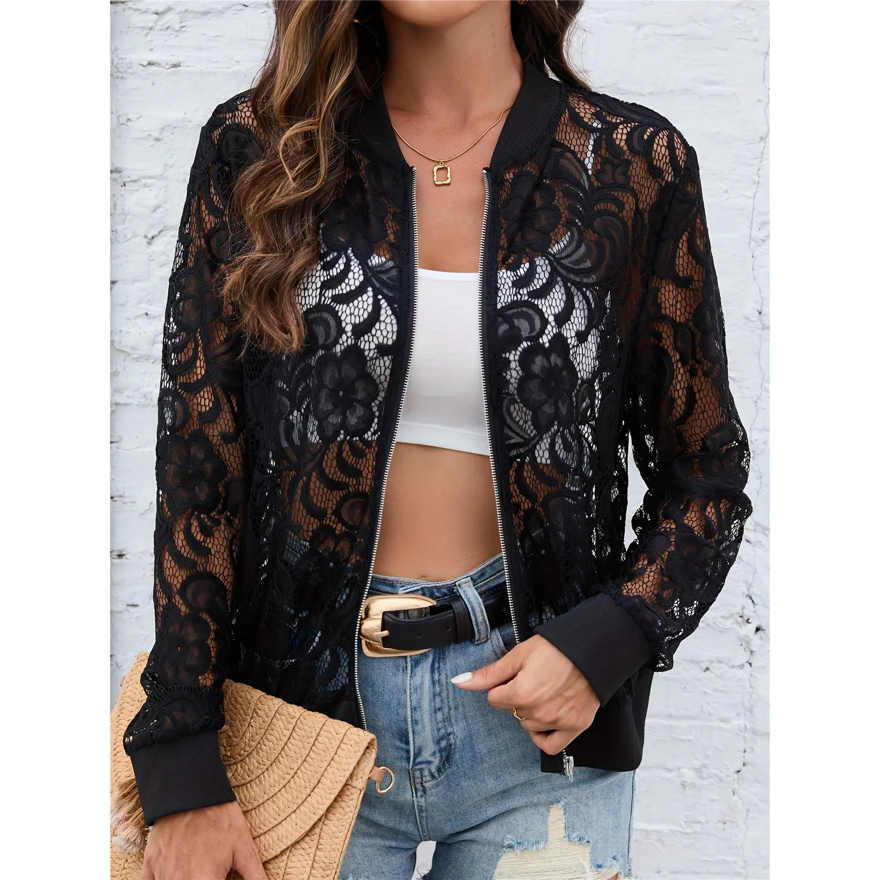 2026Women's casual jacket, comfortable and loose fit, versatile for spring, summer, and autumn, suitable for vacation and everyday wear paris vintage ruffle neckline white grunge  Womenswear Coats Clothes Tops
