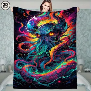 1 Piece Soft and Comfortable Flannel Blanket - Cosmic Octopus Galaxy Pattern - Extraordinary Neptune-like Eyes - Four Seasons Luxurious Bedspread or Living Room Decoration - Perfect Gift for Astronomy and Marine Life Enthusiasts - Vibrant Space Theme Home